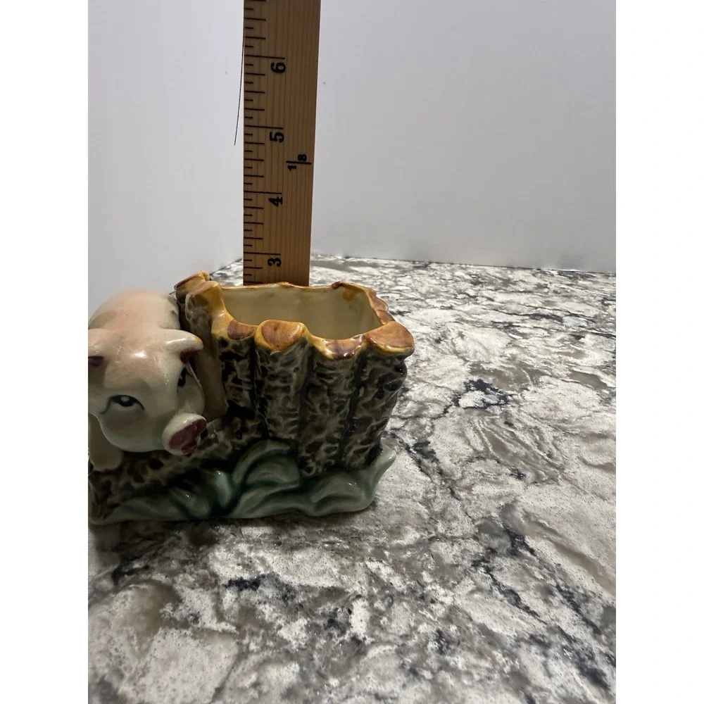 Small Vintage Pig w/ Stump Planter MCM 5x2.5